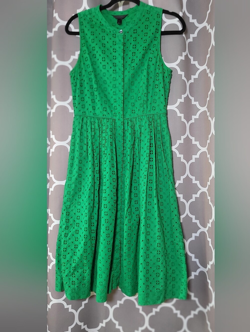 J. Crew Emerald Green Eyelet Sleeveless Midi Dress